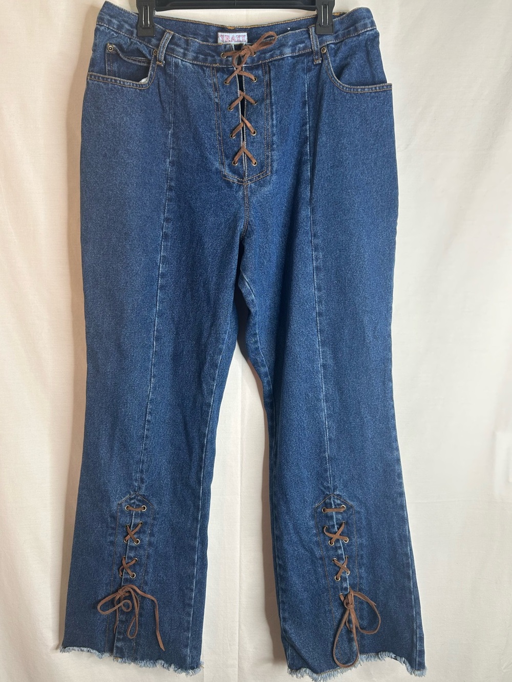 Vintage Traxx Women's Blue Lace-Up High Rise Western Denim Jeans Size 16